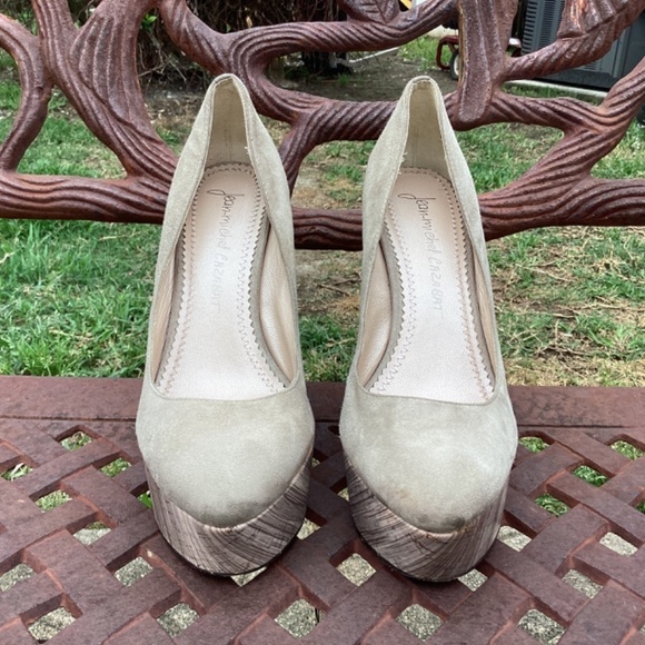Jean Michel Cazabat Tabia Taupe Suede Leather Painted Wedge Heels Size 38 - Picture 3 of 10